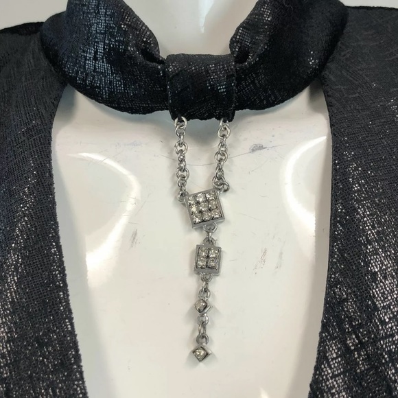 Vintage Lori Weidner 10 Black Shimmer Keyhole Embellished Open Back Maxi Dress M - Picture 2 of 9